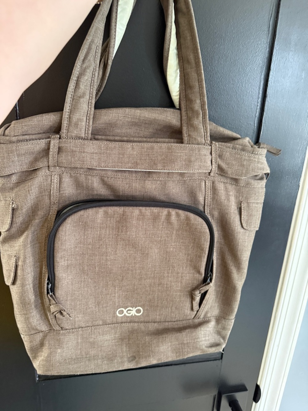 OGIO Brown Canvas Laptop Tote with Front Zip Pocket